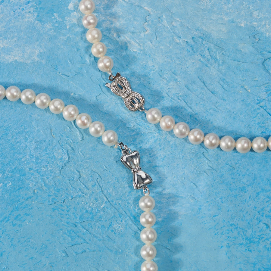 925 Sterling Silver Beaded Chain Beaded Metal Button Round Freshwater Pearl Necklace