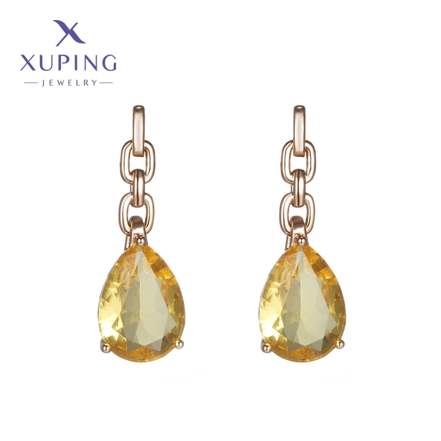 1 Pair Elegant Luxurious XUPING Water Droplets Plating Copper Artificial Gemstones 18K Gold Plated Drop Earrings