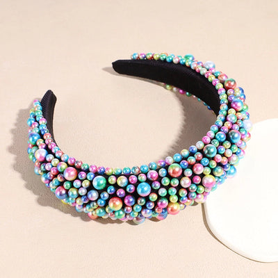 fashion solid color imitation pearl inlay pearl hair band 1 piece