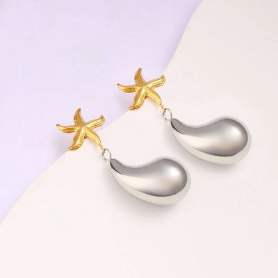 1 Pair Retro Commute Starfish 304 Stainless Steel 316 Stainless Steel  18K Gold Plated Drop Earrings