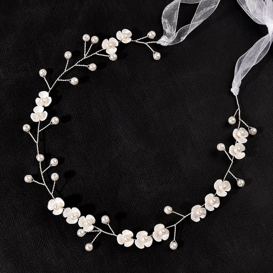 bridal headdress pearl three-petal flower handmade headband