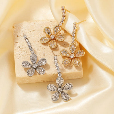1 Pair Elegant Shiny Korean Style Geometric Water Droplets Flower Inlay Copper Glass Zircon K Gold Plated Rhodium Plated Ear clip