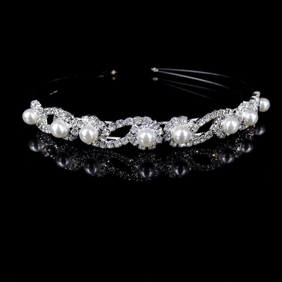 simple style crown flower copper inlay artificial pearls rhinestones hair band 1 piece