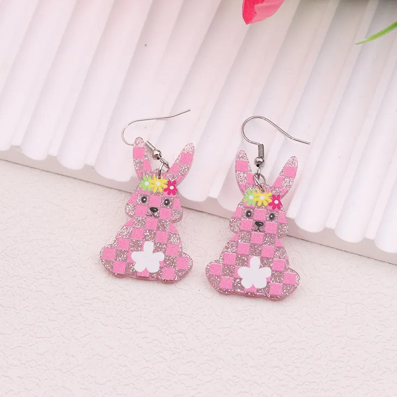 1 Pair Sweet Rabbit Colorful Egg Arylic Drop Earrings