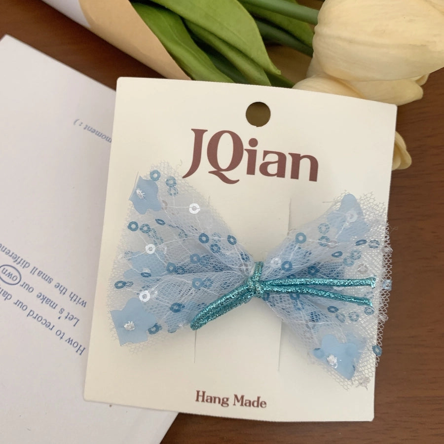 Women's Cute Sweet Korean Style Bow Knot Gauze Sequins Handmade Lace Hair Clip Hair Tie