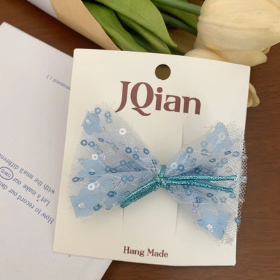 Women's Cute Sweet Korean Style Bow Knot Gauze Sequins Handmade Lace Hair Clip Hair Tie