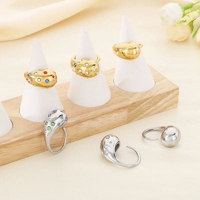 Jewelry Vintage Style Water Droplets 304 Stainless Steel 18K Gold Plated Open Rings