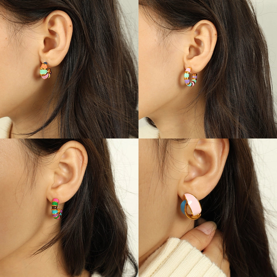 1 Pair IG Style Elegant Vintage Style C Shape Polishing Enamel Plating 304 Stainless Steel 18K Gold Plated Ear Studs