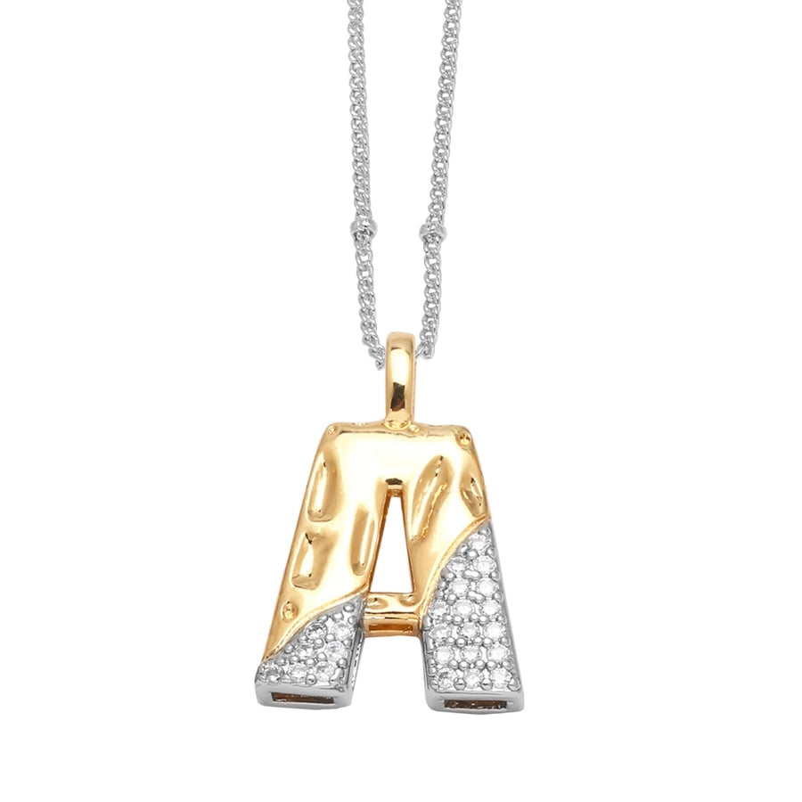 Jewelry Modern Style Simple Style letter 201 Stainless Steel Copper Zircon 18K Gold Plated Mixed Metal Inlay Pendant Necklace