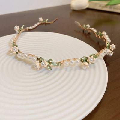 fashion plaid cloth handmade artificial pearls rhinestones hair band 1 piece