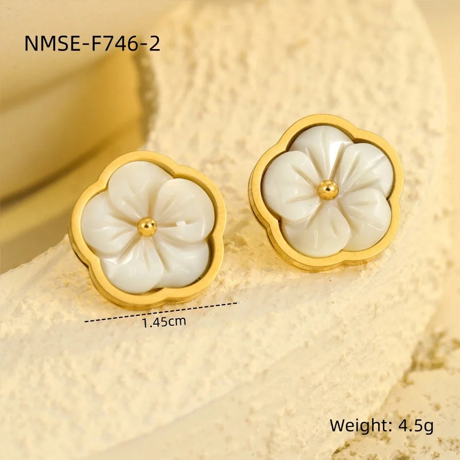 Jewelry Simple Style Flower 304 Stainless Steel Shell Zircon 18K Gold Plated Inlay Bracelets Earrings Necklace