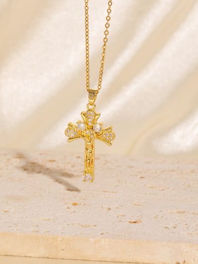 Copper Plating Cross Zircon Pendant Necklace