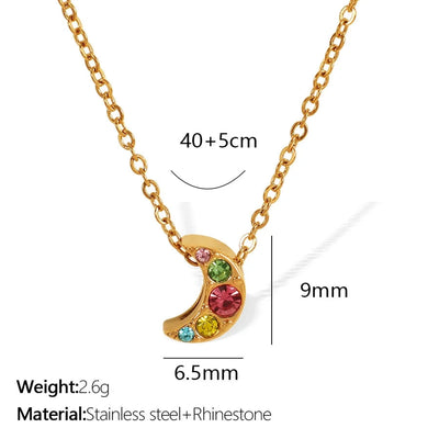 Jewelry IG Style Classic Style Geometric Moon Heart Shape Titanium Steel Rhinestones Plating Pendant Necklace
