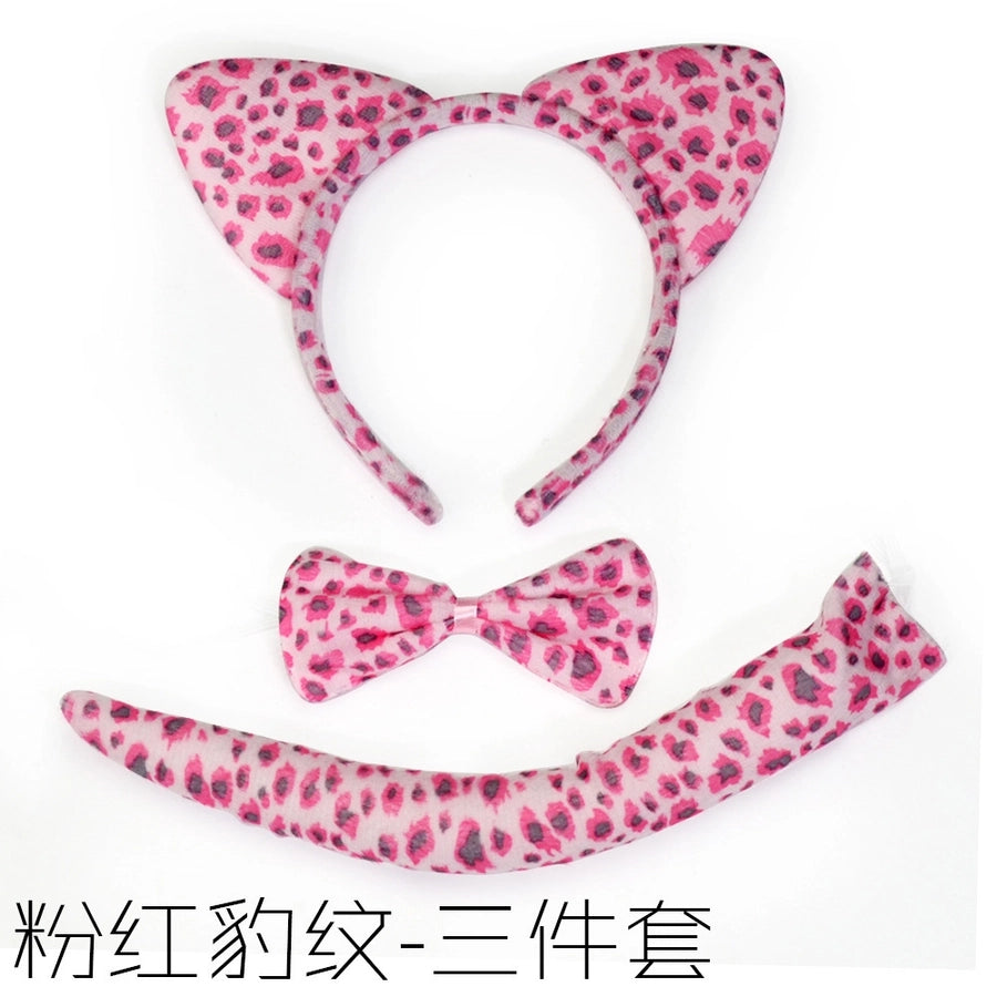 Animal Print Three-Piece Children's Headband Bow Tail Cartoon Tiger Rabbit Monkey Puppy Performance Props
