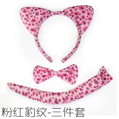 Animal Print Three-Piece Children's Headband Bow Tail Cartoon Tiger Rabbit Monkey Puppy Performance Props
