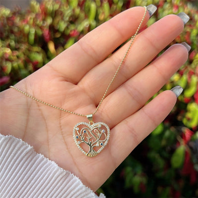 Copper 18K Gold Plated Inlay Round Heart Shape Life Tree Zircon Pendant Necklace