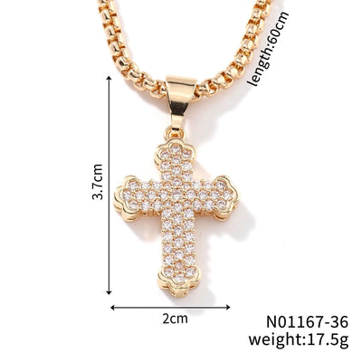 Hip-Hop Rock Shiny Cross Wings 304 Stainless Steel Copper Zircon K Gold Plated Rhodium Plated Unisex Pendant Necklace