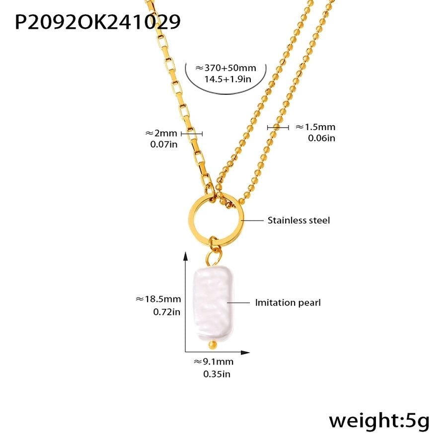 Jewelry Elegant Vacation Rectangle 304 Stainless Steel Baroque pearl 18K Gold Plated Pendant Necklace