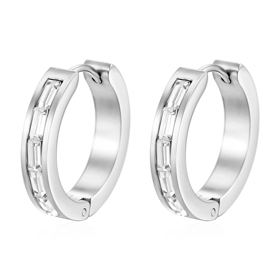 1 Pair Simple Style Geometric Inlay 304 Stainless Steel Zircon Earrings