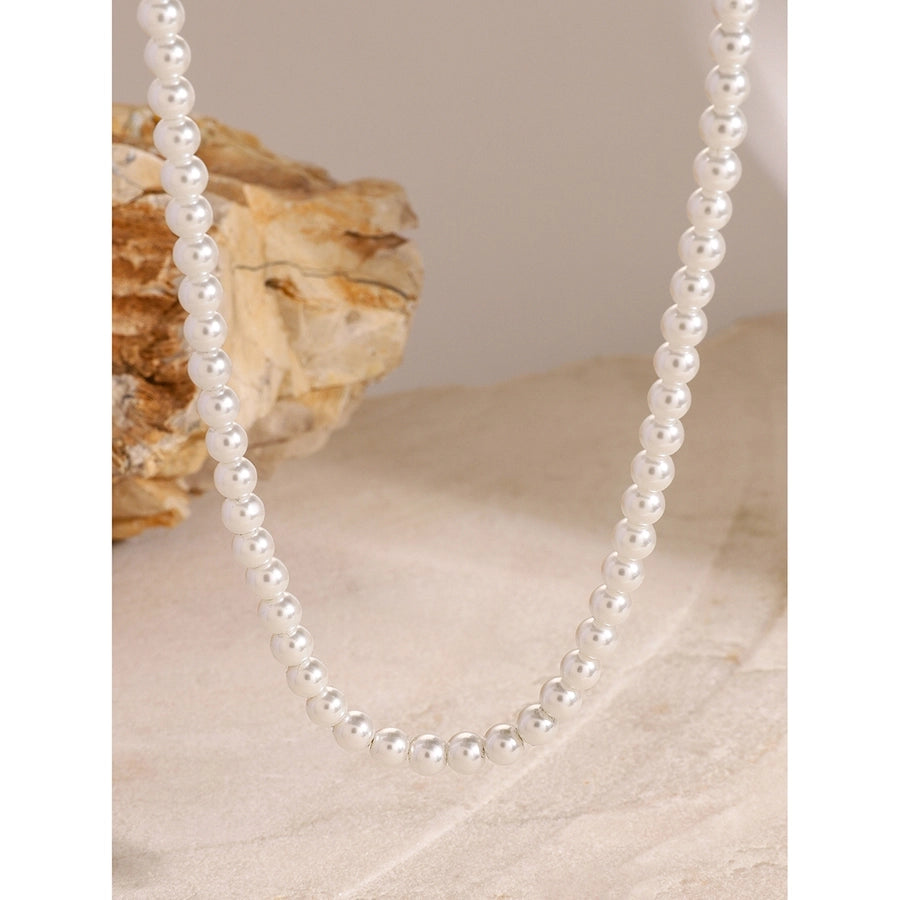 Jewelry Simple Style Classic Style Round 304 Stainless Steel Glass Pearl Beaded Necklace