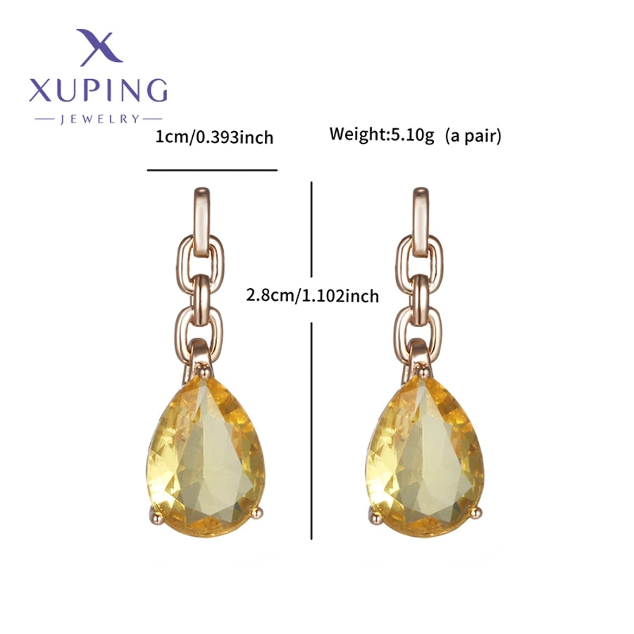 1 Pair Elegant Luxurious XUPING Water Droplets Plating Copper Artificial Gemstones 18K Gold Plated Drop Earrings