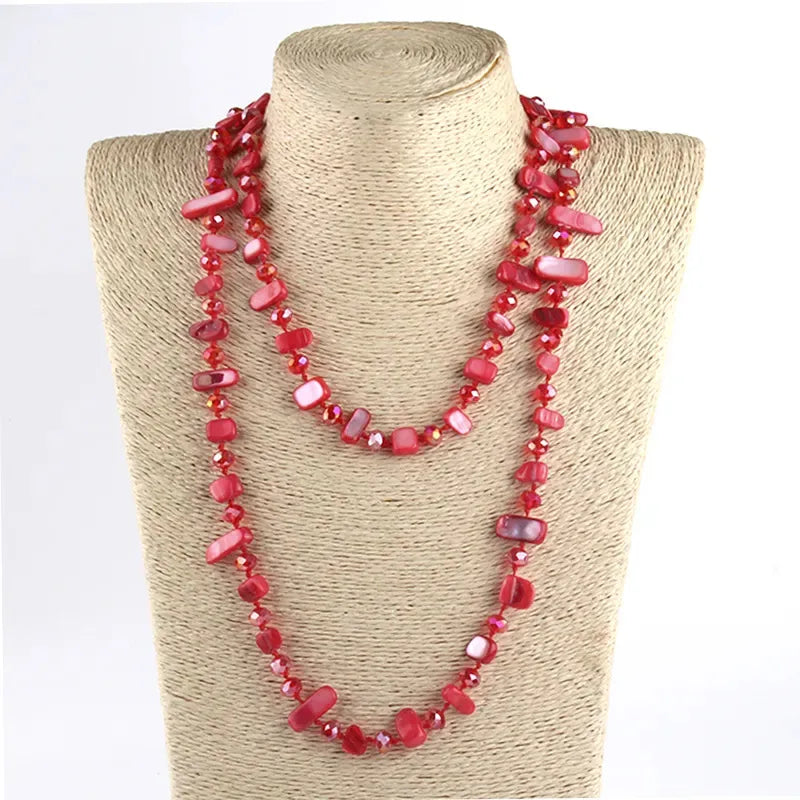 Bohemian Geometric Glass Shell Beaded Chain Necklace In Bulk