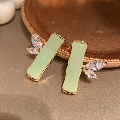 1 Pair Elegant Vintage Style Geometric Bamboo Plating Synthetics Metal Copper Zircon 14K Gold Plated Ear Studs