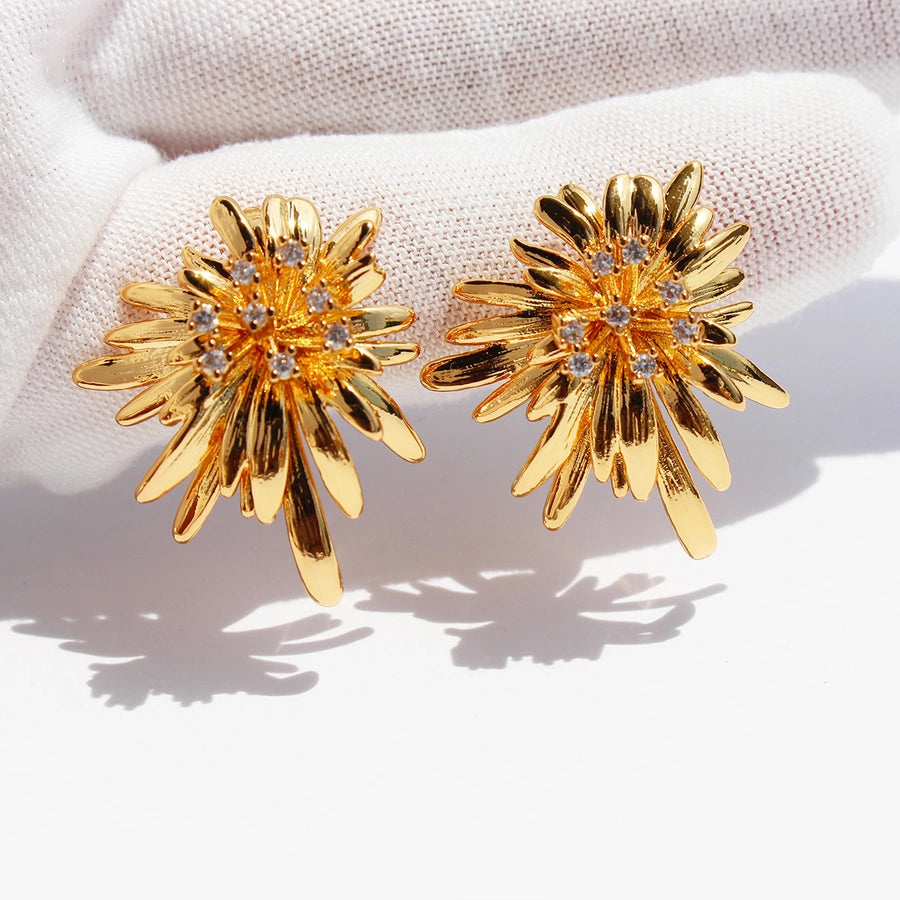 1 Pair Elegant Cute Luxurious Solid Color Inlay Brass Rhinestones 24K Gold Plated Ear Studs