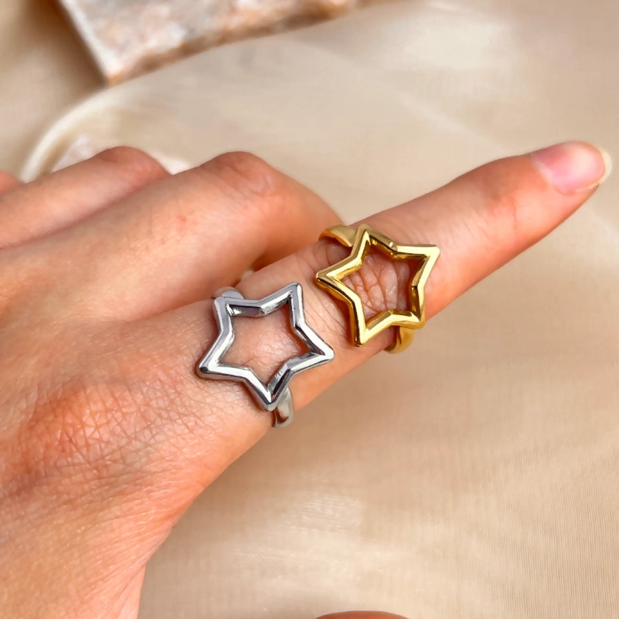 Jewelry Casual Retro Simple Style Pentagram 201 Stainless Steel 18K Gold Plated Plating Adjustable Ring