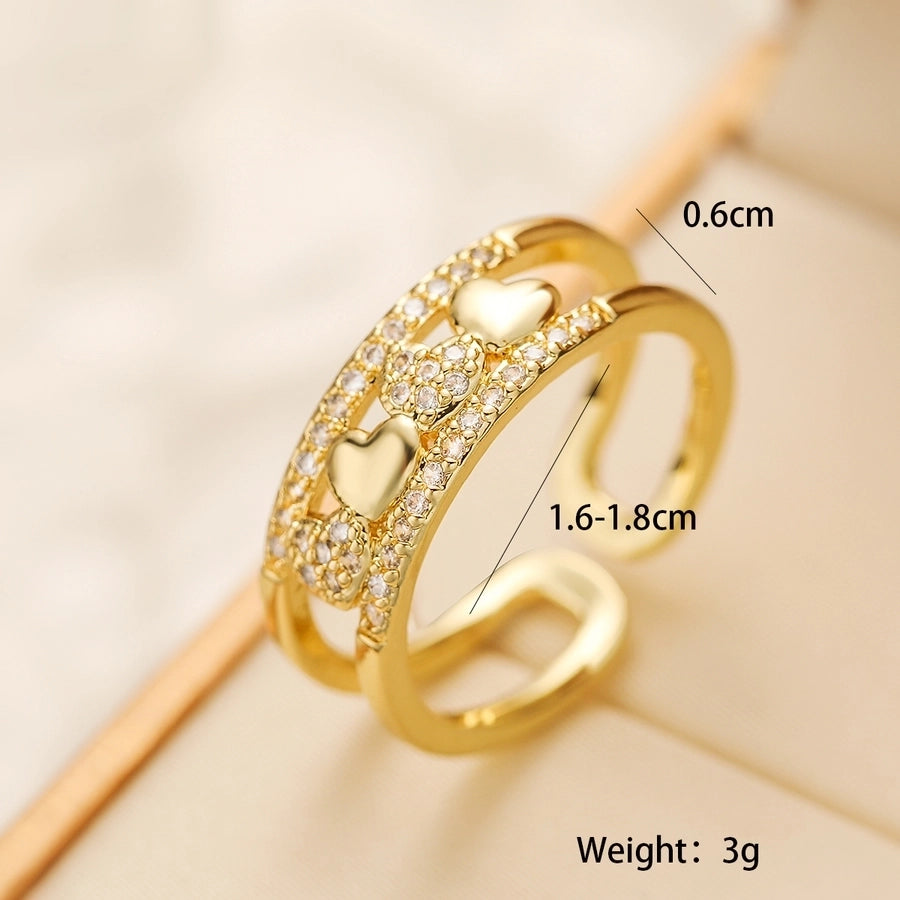 Copper Plating Inlay Geometric Star Heart Shape Zircon Open Rings