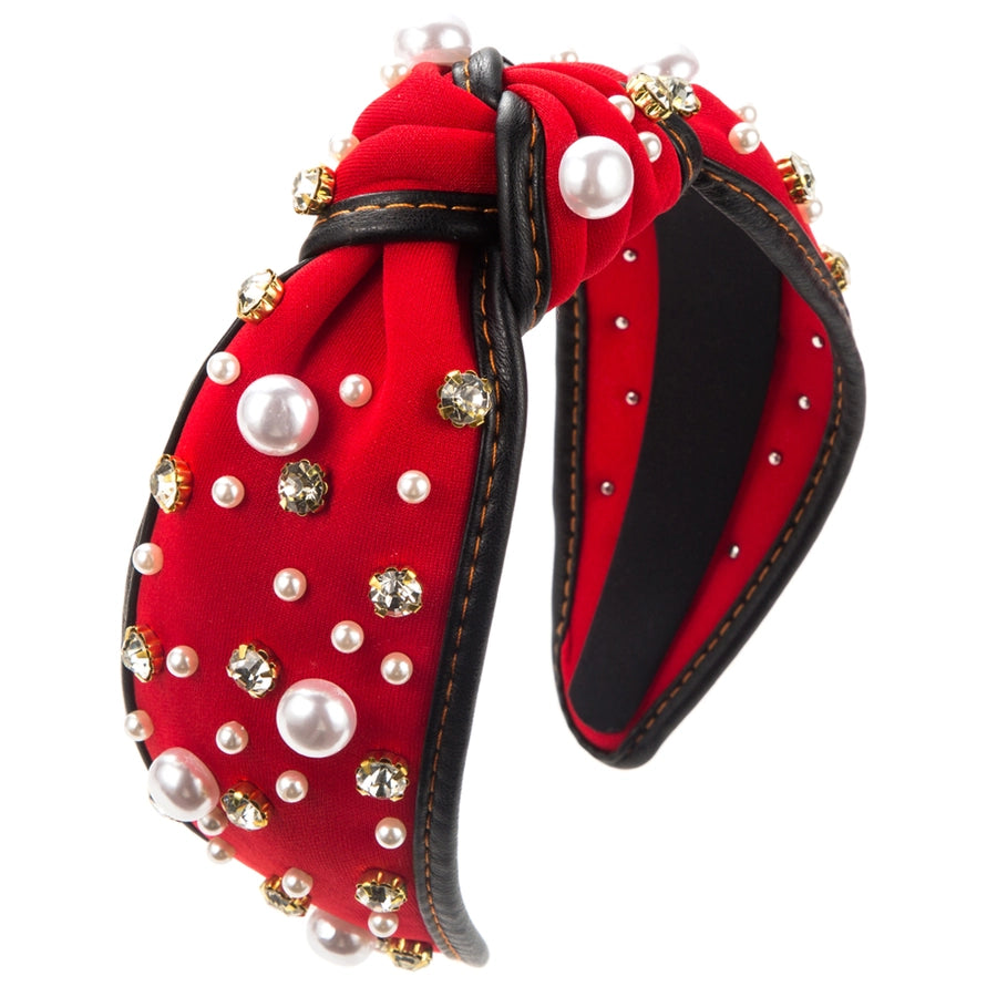 Women's Casual Elegant Knot Cloth Inlay Rhinestones Pearl Hair Band