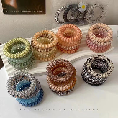 Fashionable Color Telephone Line Hair Ring Headwear Women's High Elastic Durable Tie Hair Rope Rubber Tendon Simple Tie Hair Rope