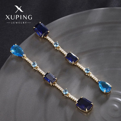 1 Pair Elegant XUPING Geometric Plating Inlay Copper Artificial Gemstones 18K Gold Plated Drop Earrings
