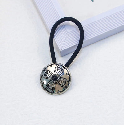 Women's Classical Ethnic Style Classic Style Cross Round Cattle Alloy Polyester Inlay Turquoise Hair Tie