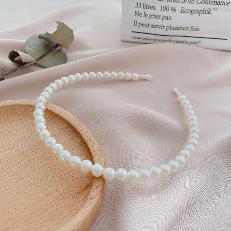 simple style round baroque pearls chain inlay pearl hair band