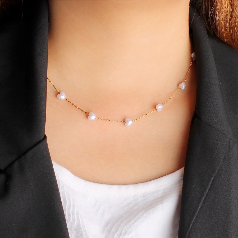 Jewelry Vacation Simple Style Heart Shape 304 Stainless Steel 18K Gold Plated Bracelets Necklace