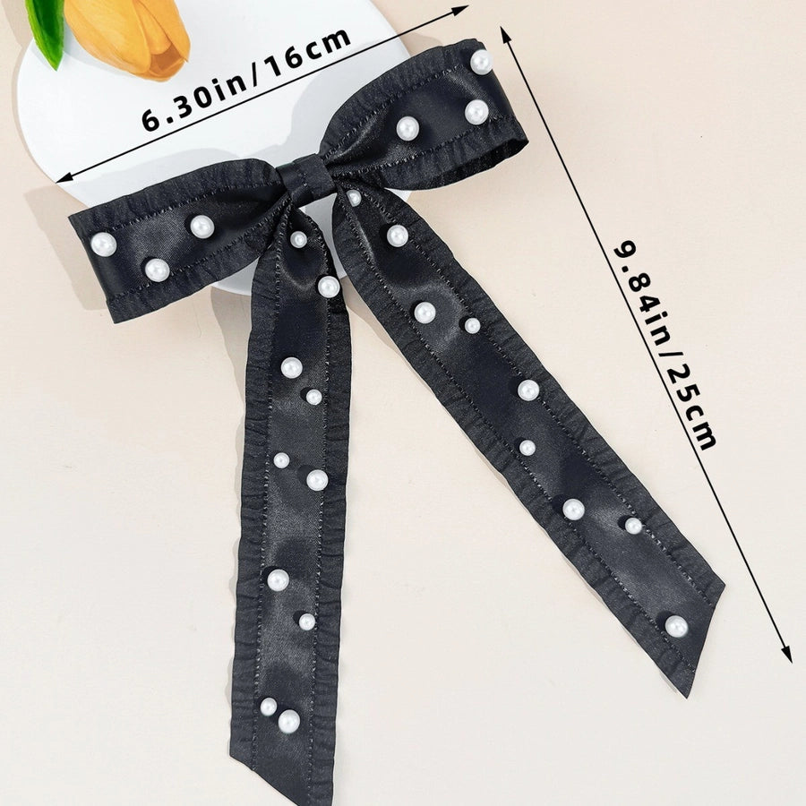 Women's Basic Bow Knot Ribbon Inlaid Pearls Hair Clip