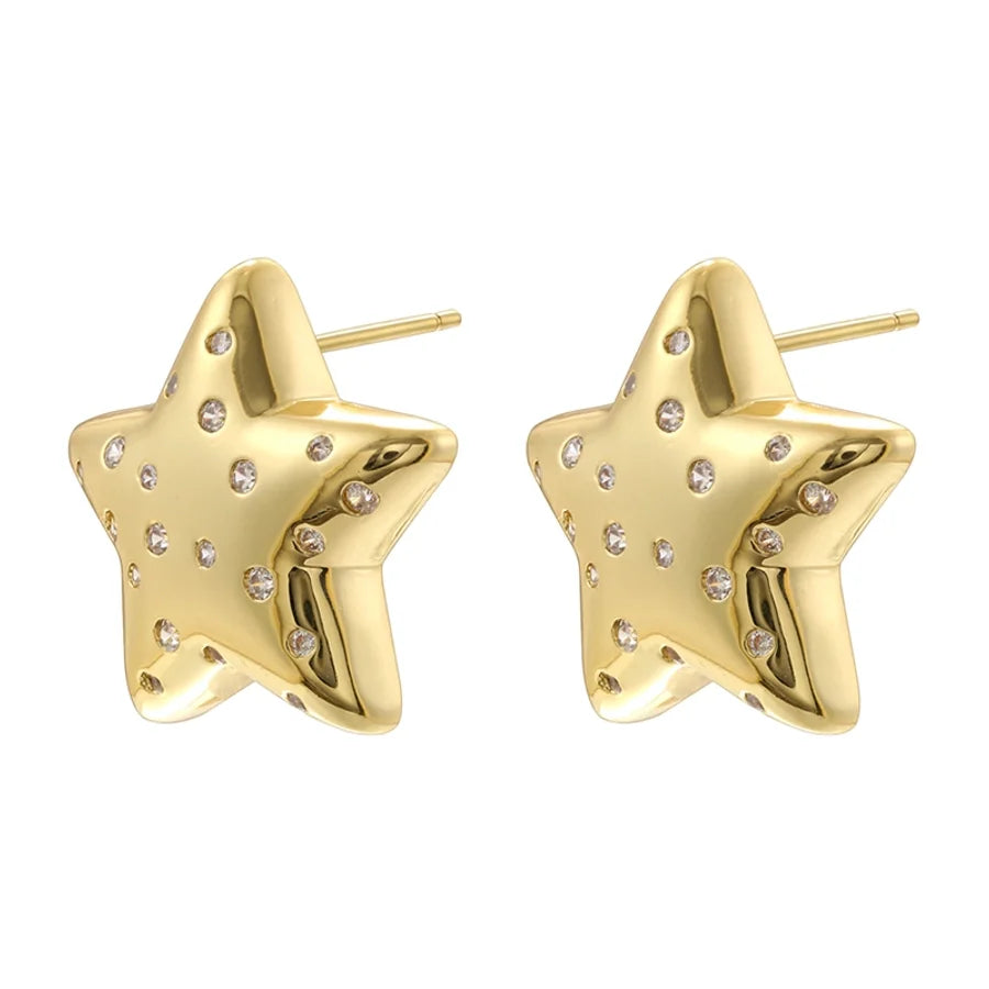 1 Pair Elegant Lady Streetwear Pentagram Plating Inlay Copper Zircon 18K Gold Plated Ear Studs