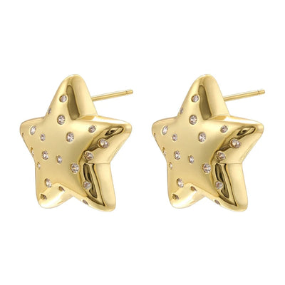 1 Pair Elegant Lady Streetwear Pentagram Plating Inlay Copper Zircon 18K Gold Plated Ear Studs