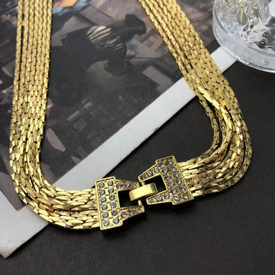 Hot Selling Product Retro Multi-Layer Copper Chain Diamond-Embedded Plain Gold Bracelet Elegant Graceful Personality  Women Trendy