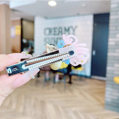 ig style sweet leaves flower artificial crystal alloy beaded inlay rhinestones hair clip