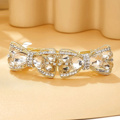 glam lady shiny bow knot alloy inlay artificial rhinestones hair clip