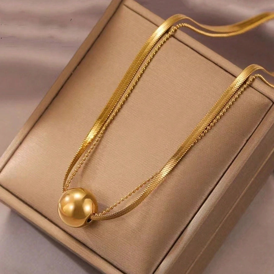 Jewelry Basic Simple Style Classic Style Ball 304 Stainless Steel 18K Gold Plated Plating Double Layer Necklaces