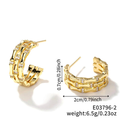 1 Pair Elegant Lady Shiny Geometric Inlay Copper Zircon K Gold Plated Rhodium Plated Earrings