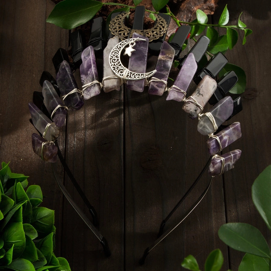 Women's Vintage Style Queen Vacation Moon Alloy natural stone Copper Knitting Hair Band