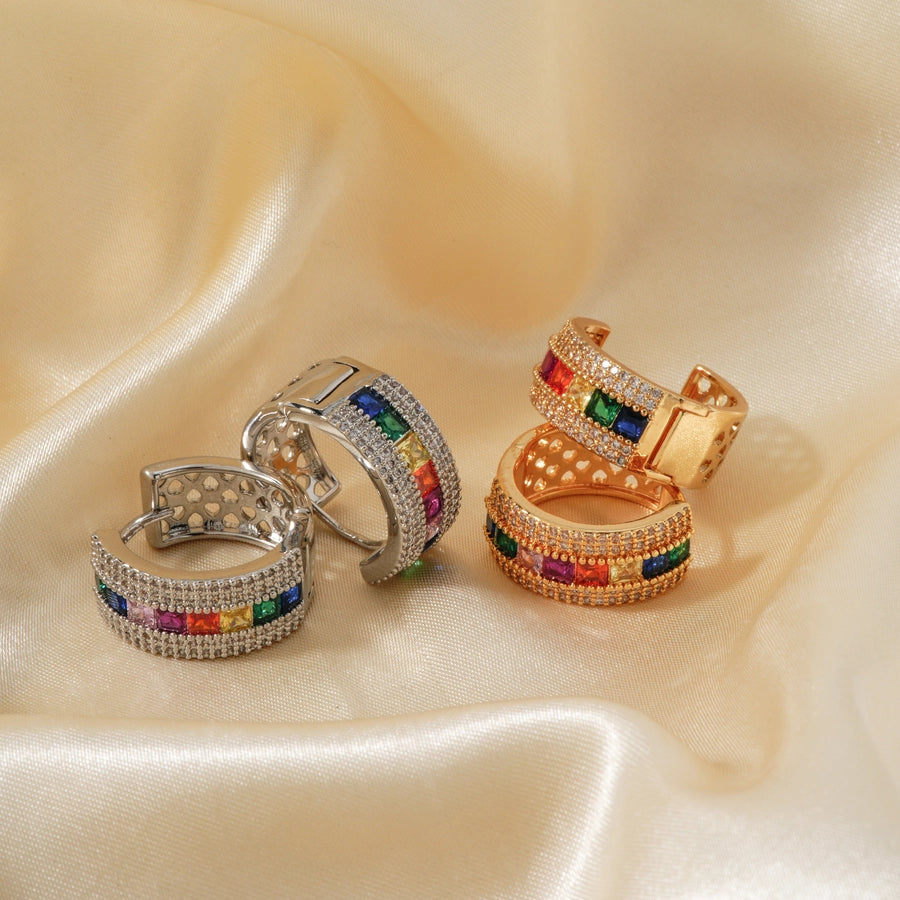 1 Pair Simple Style Cool Style Shiny Geometric Inlay Copper Zircon K Gold Plated Rhodium Plated Earrings