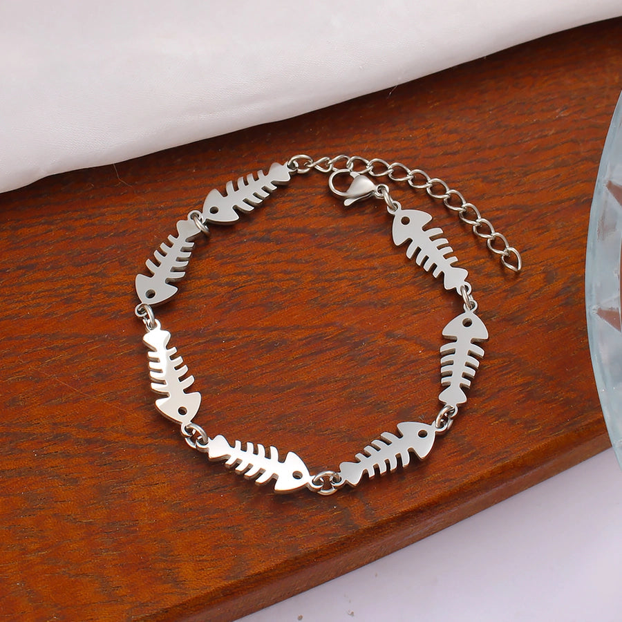 Jewelry IG Style Music Symbol Fish Bone 304 Stainless Steel 18K Gold Plated Bracelets Necklace