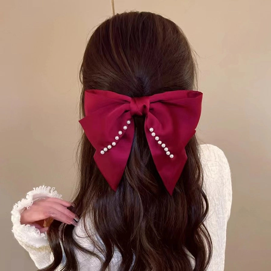 fashion bow knot cloth pearl hair clip 1 piece