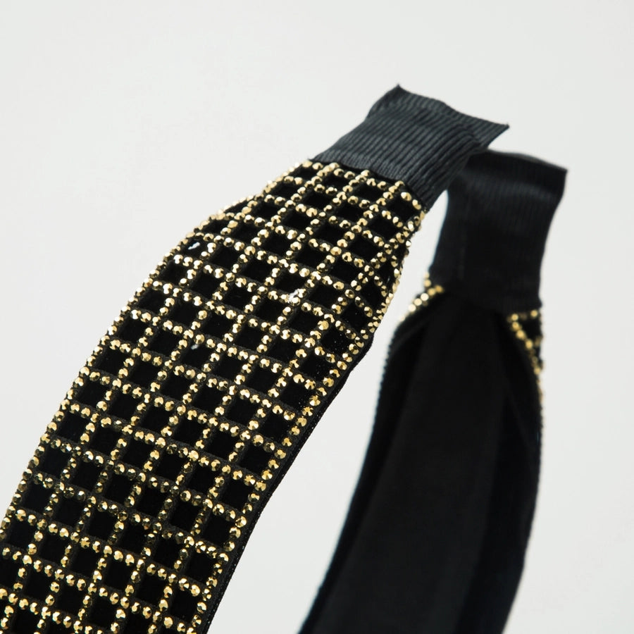 Women's Elegant Luxurious Checkered Cloth Inlay Rhinestones Hair Band