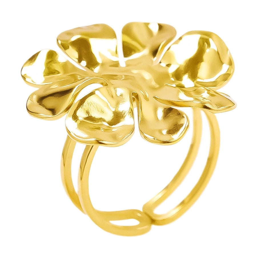 Jewelry Cute Geometric Flower 304 Stainless Steel 18K Gold Plated Irregular Polishing Adjustable Ring